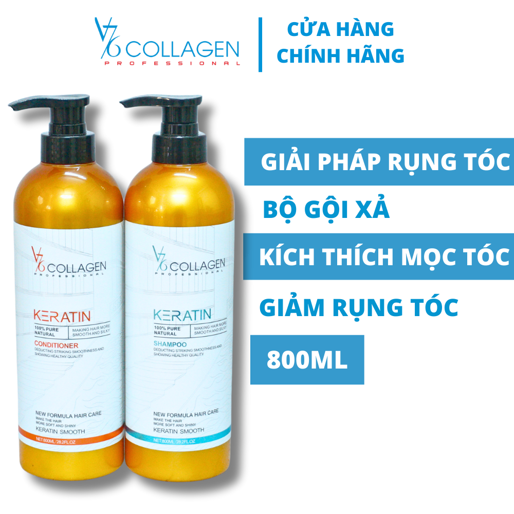 Combo Gội Xả V76 COLLAGEN Kích Thích Mọc Tóc Keratin 800ml, Hỗ Trợ Mọc Tóc, Giảm Rụng Tóc.