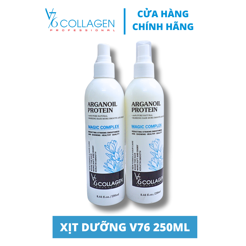 Xịt dưỡng tóc V76 Collagen 250ml, giúp tóc suôn mượt, bảo vệ tóc khỏi tác nhân nhiệt, phục hồi tóc hư tổn.