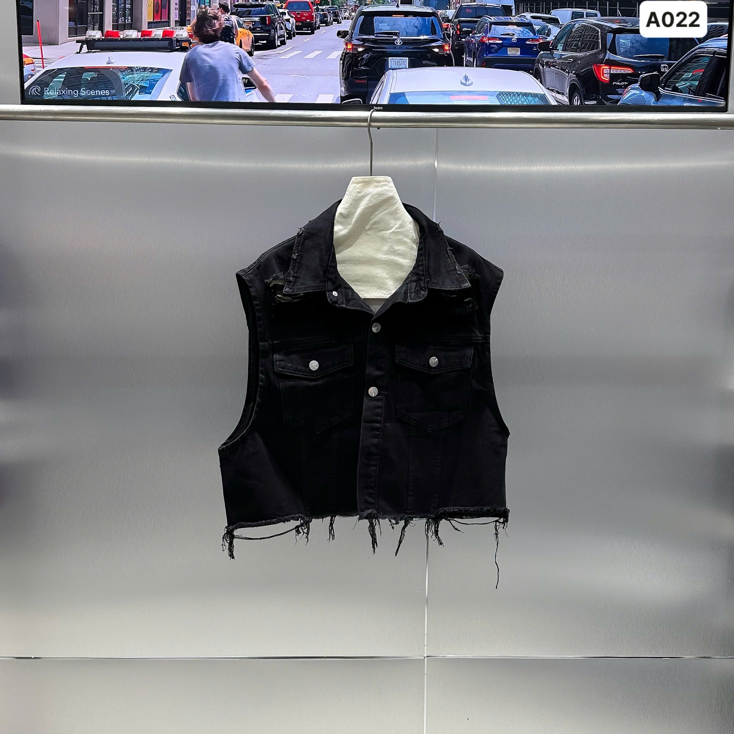 ( A022 ) Áo gile 94HOST - Áo gile jean form rộng unisex - Đen - L