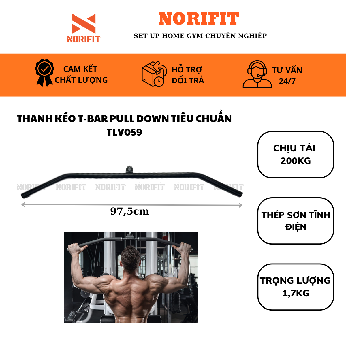 Thanh Kéo T-Bar Pull Down, Thanh Xô Dài Kéo Cáp Tạ