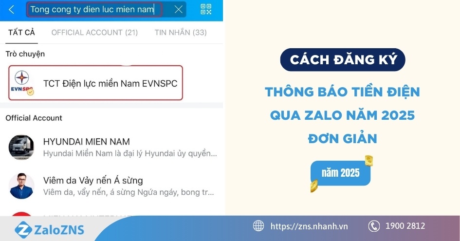 Cách đăng ký thông báo tiền điện qua Zalo năm 2025