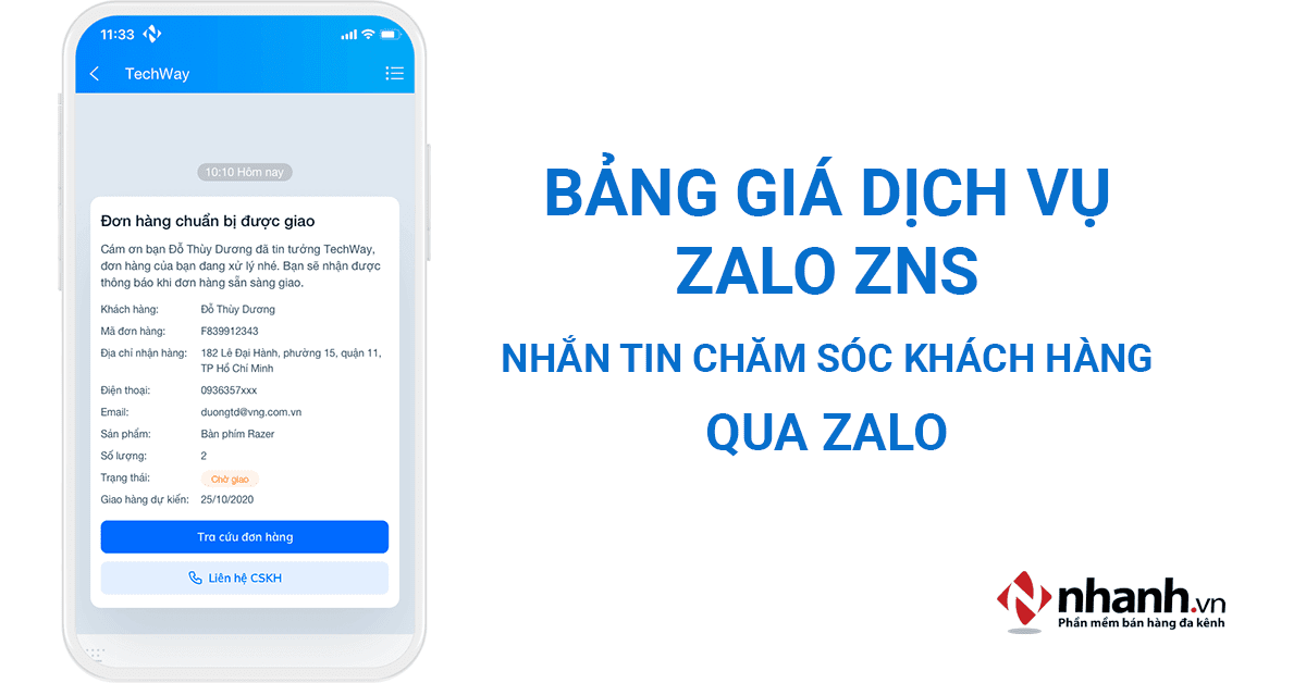 bảng giá tin nhắn Zalo ZNS chăm sóc khách hàng qua Zalo