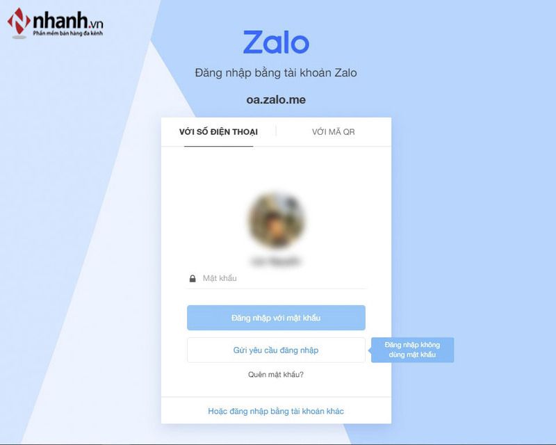 Đăng nhập Zalo OA Admin bằng cách nhập số điện thoại