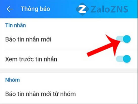 Cho phép thông báo trên ứng dụng Zalo