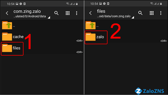 Mở mục files, chọn Zalo