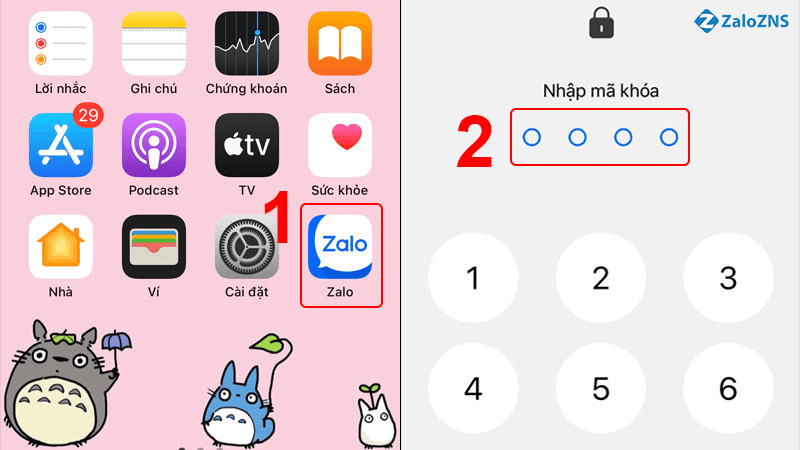 Nhập mã khóa để vào ứng dụng Zalo
