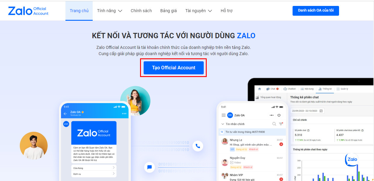 Chọn Tạo Official Account ngay