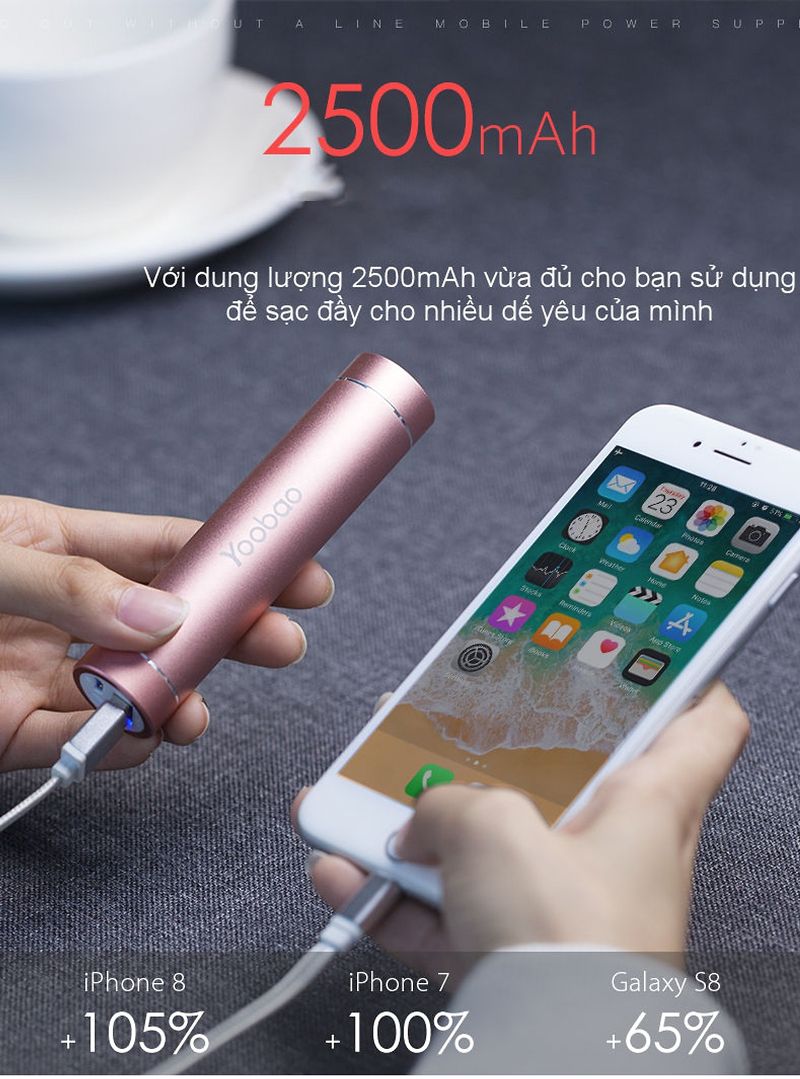 Sạc dự phòng dạng thỏi son kết hợp đèn led Yoobao Led Too T25 2500 mAh