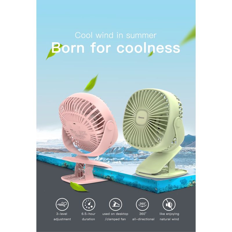 Quạt kẹp tích điện BASEUS Box Clamping Fan ZW-2816 360 độ, 2000 mAh