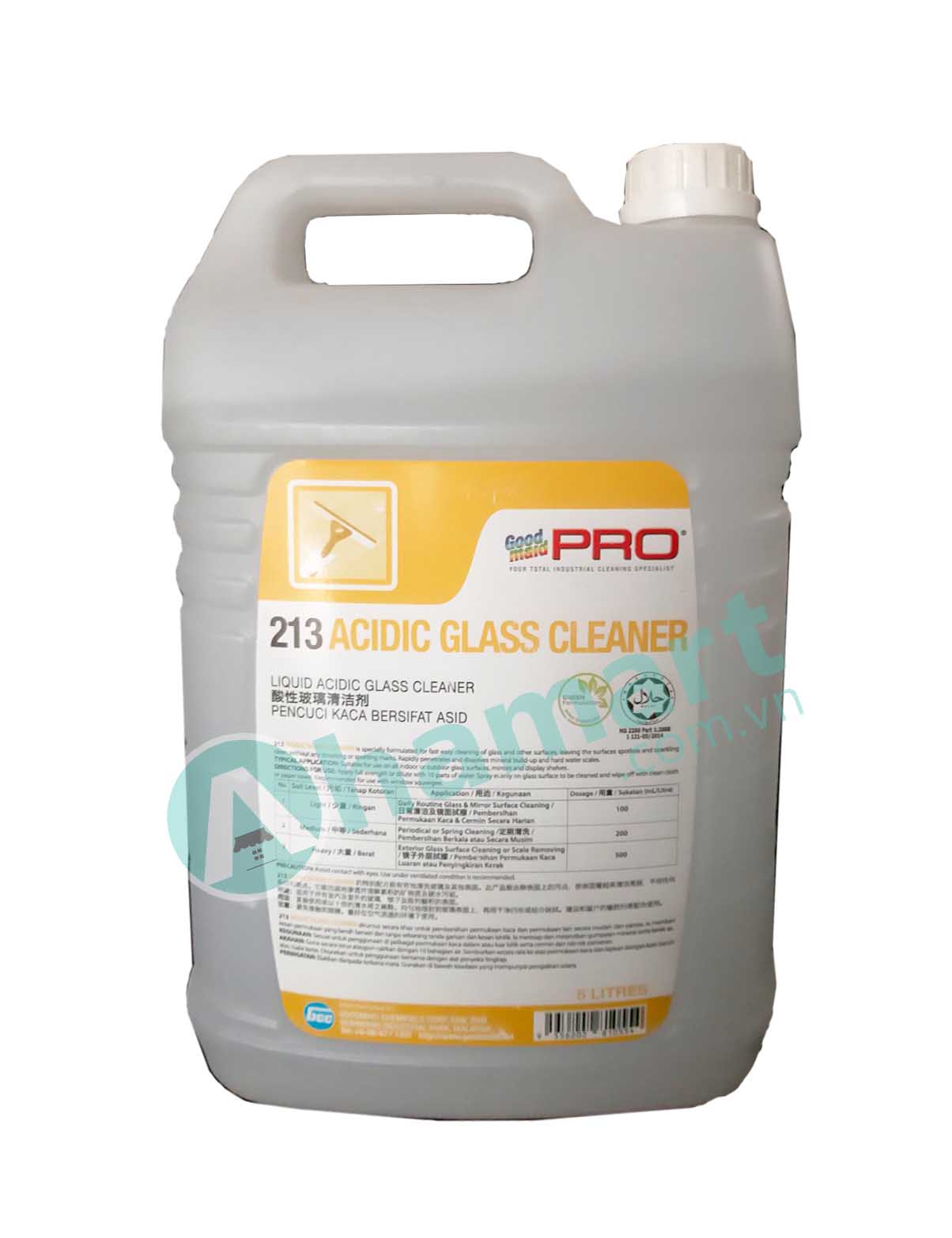 Hóa chất tẩy cặn canxi trên kính Goodmaid GMP 213 Acidic Glass Cleaner 5L