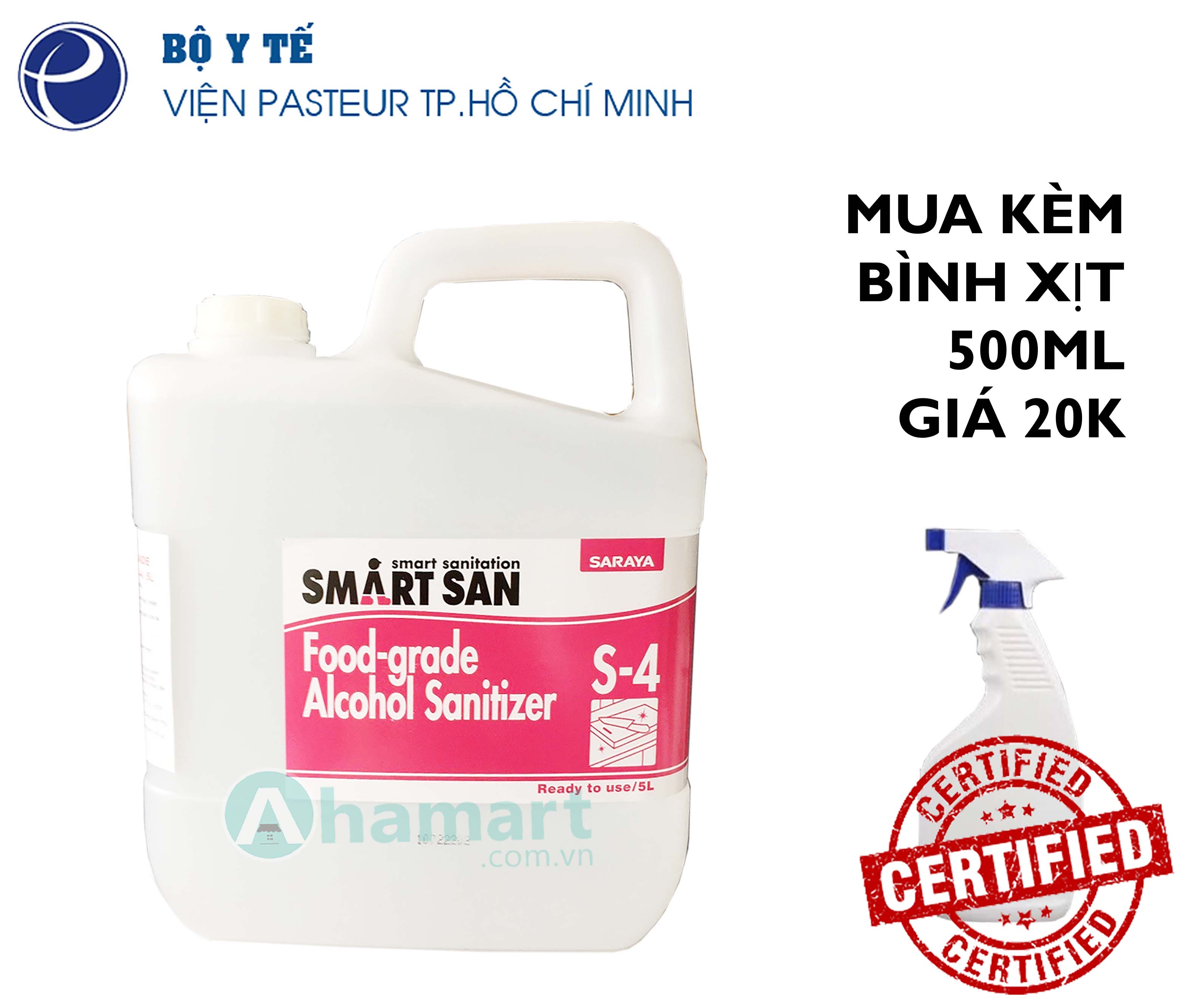 Cồn rửa tay diệt khuẩn ngành thực phẩm Smart San Food-Grade Alcohol Sanitizer S4 5L