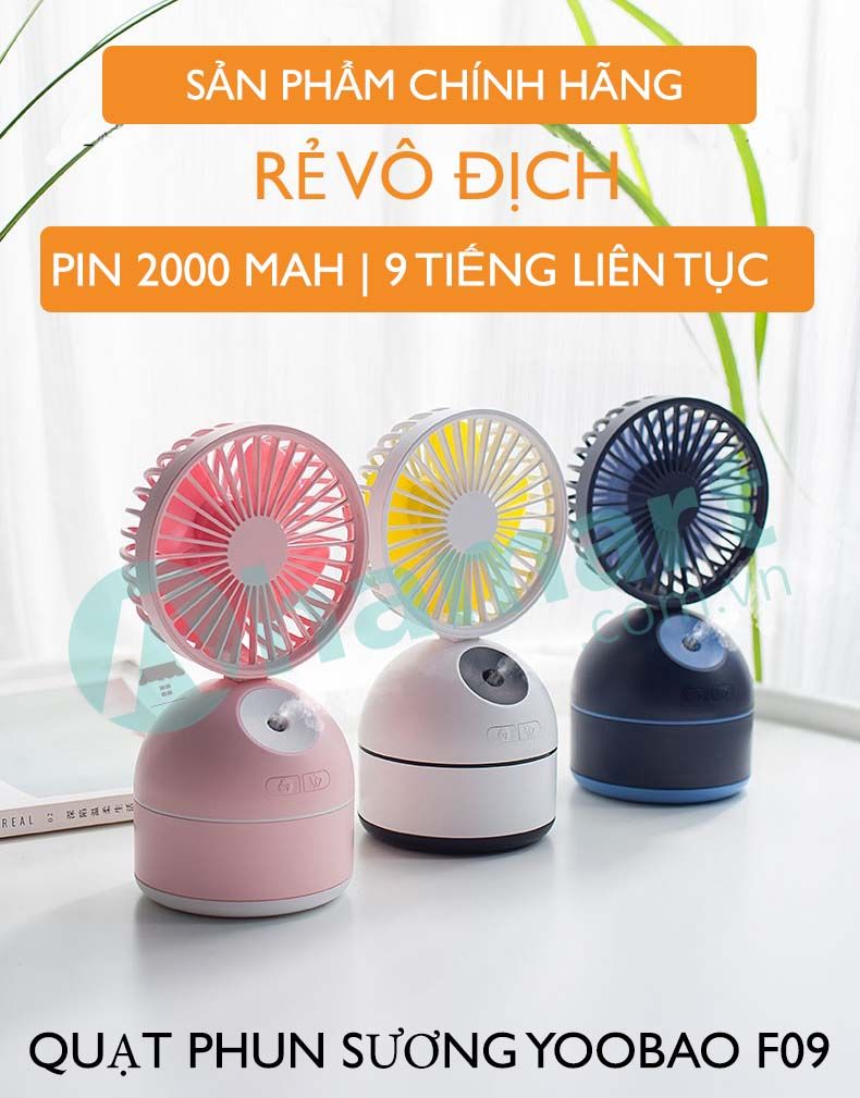 Quạt phun sương pin sạc Yoobao F09 2000mAh 9 tiếng liên tục