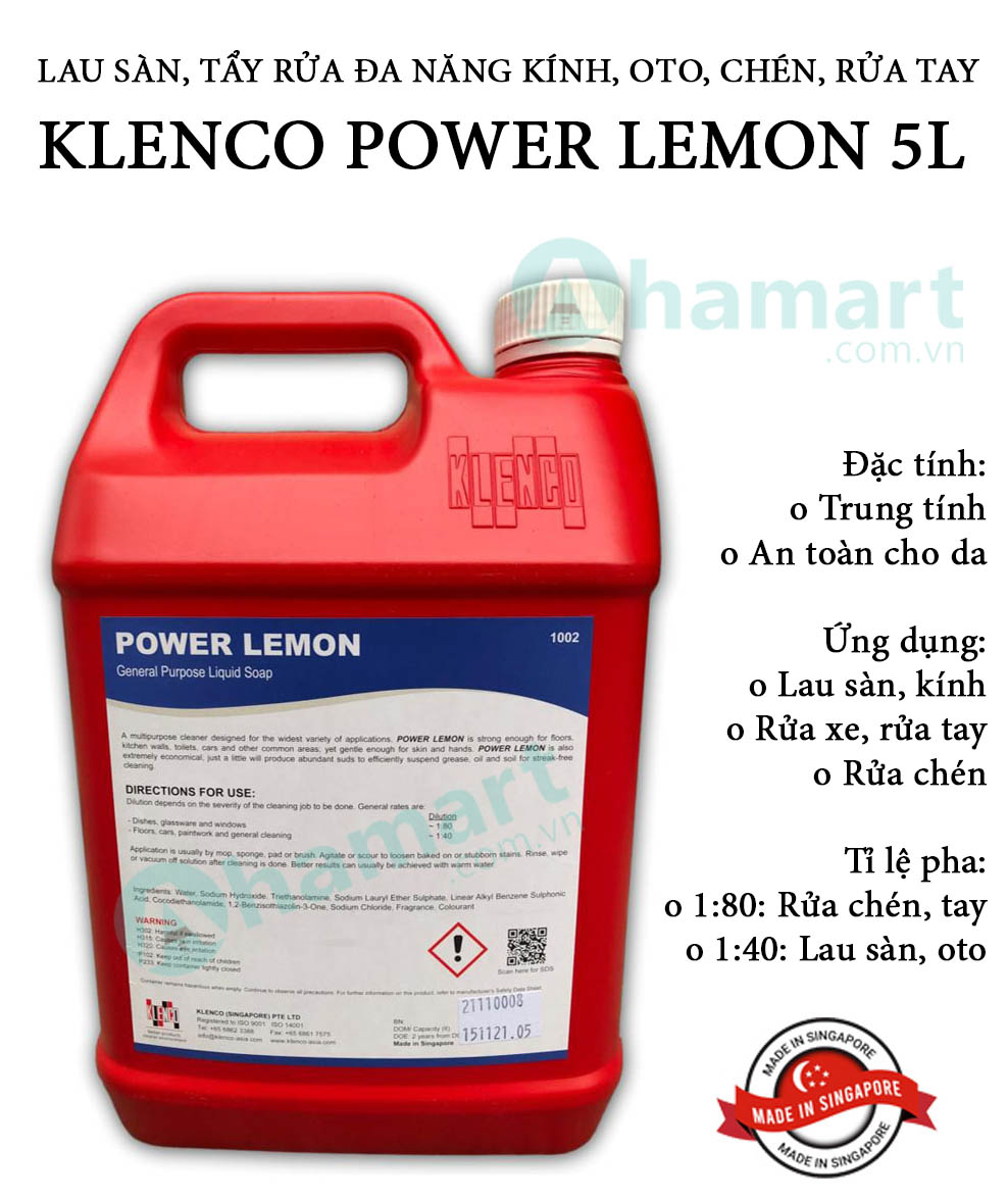 Nước lau sàn, lau kính, rửa xe ô tô, rửa chén, rửa tay Klenco Power Lemon