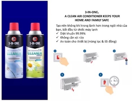 Chai Xịt Vệ Sinh Máy Lạnh WD-40 3 In 1 Professional Air Conditioner Cleaner 85149 331ml