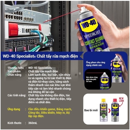 Chai xịt vệ sinh bo mạch, mạch điện WD-40 Specialist Fast Drying Contact Cleaner 350016 360ml