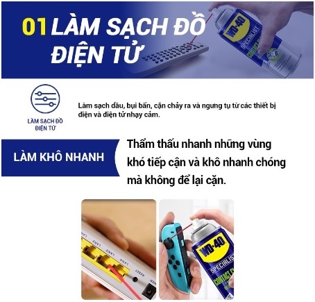 Chai xịt vệ sinh bo mạch, mạch điện WD-40 Specialist Fast Drying Contact Cleaner 350016 360ml