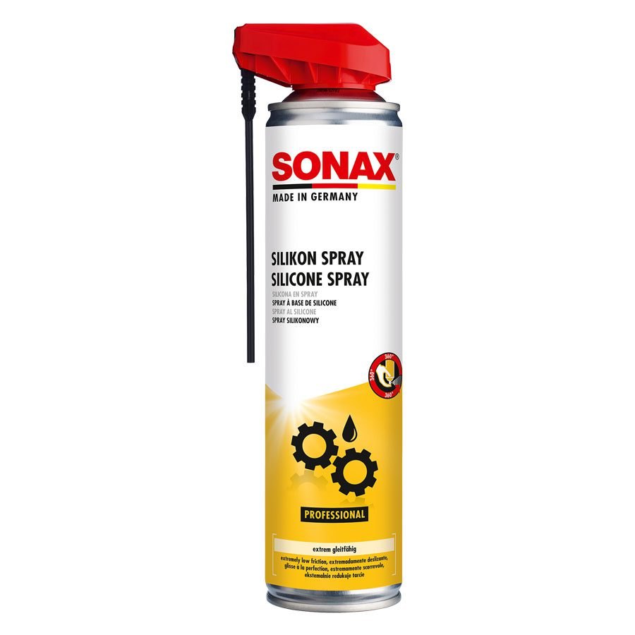 Chai xịt bôi trơn, bảo dưỡng nhựa, cao su Sonax Silicone Spray 348300 400ml