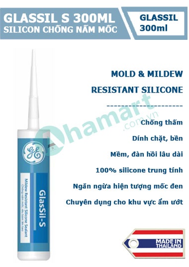 Keo silicone chống nấm mốc, rêu bám GE-Glassil-S 300ml