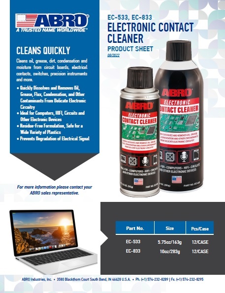 Chai xịt vệ sinh bo mạch, mạch điện, thiết bị điện tử Abro Electronic Contact Cleaner EC-533 163g