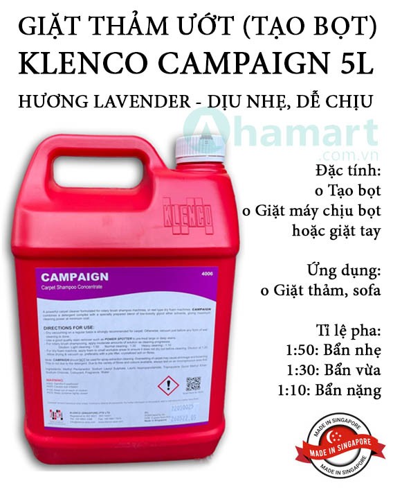 Hóa chất giặt thảm (giặt ướt, tạo bọt), đệm, ghế sofa Klenco Campaign