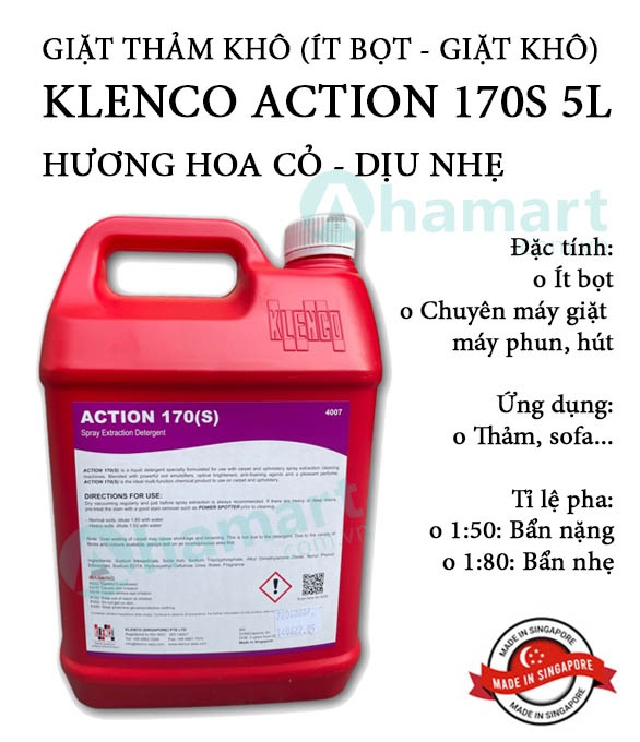 Hóa chất giặt thảm (giặt khô, ít bọt), đệm, ghế sofa Klenco Action 170S