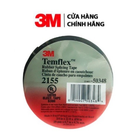 Băng keo điện cách nước cao su tự kết dính 3M Temflex 2155 màu đen 19mm x 6.7m