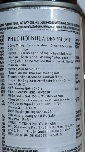 Dung dịch phủ, phục hồi, tái tạo nhựa, kim loại màu đen 3M Mar-hyde Black Satin 3811 340g