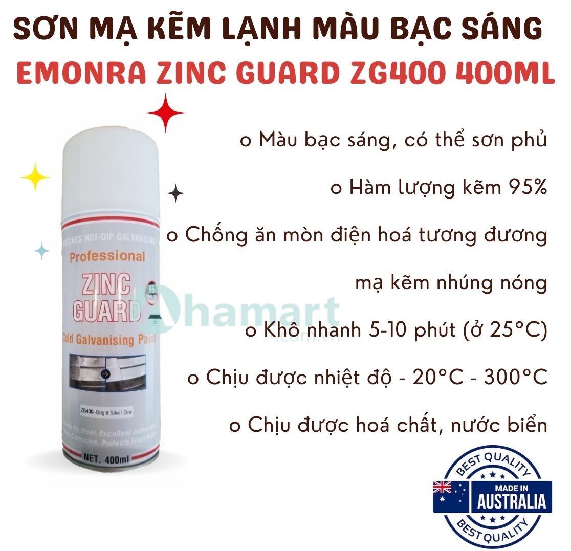 Sơn mạ kẽm lạnh Emonra Zinc Guard ZG400 màu bạc sáng