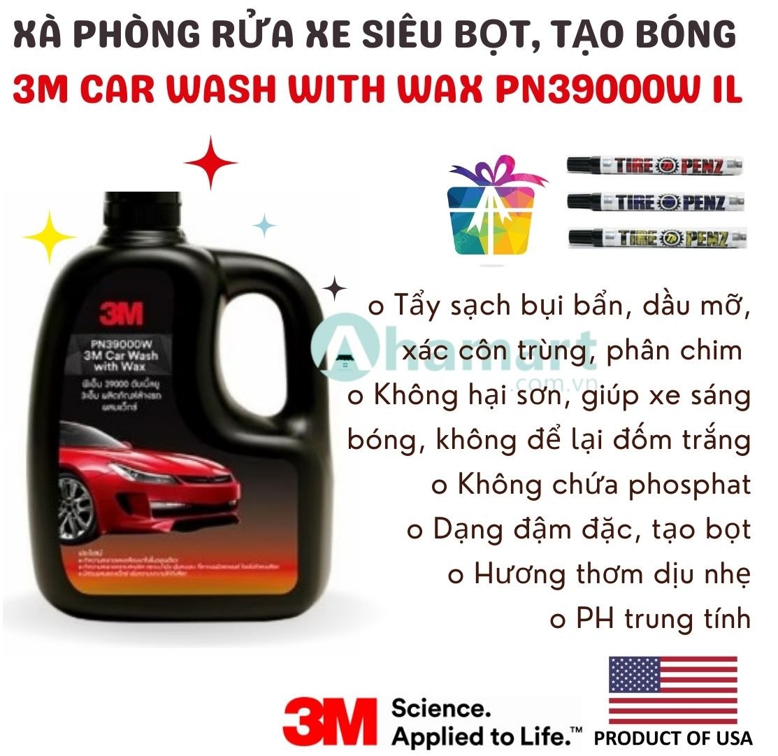 Xà phòng rửa xe siêu bọt, tạo độ bóng 3M Car Wash With Wax PN39000W 1L