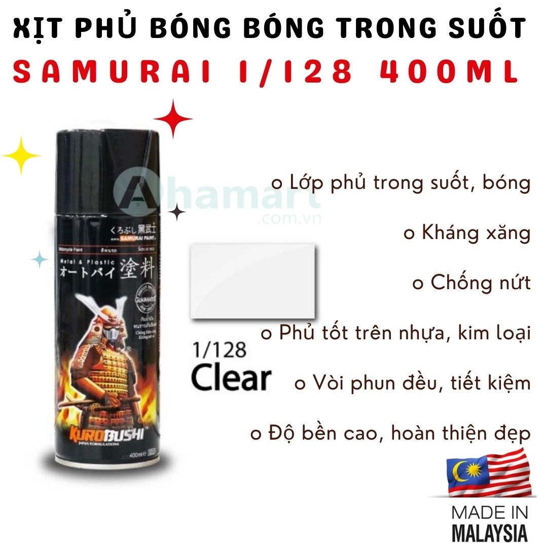 Chai xịt sơn phủ bóng bóng trong suốt Samurai 1/128 400ml