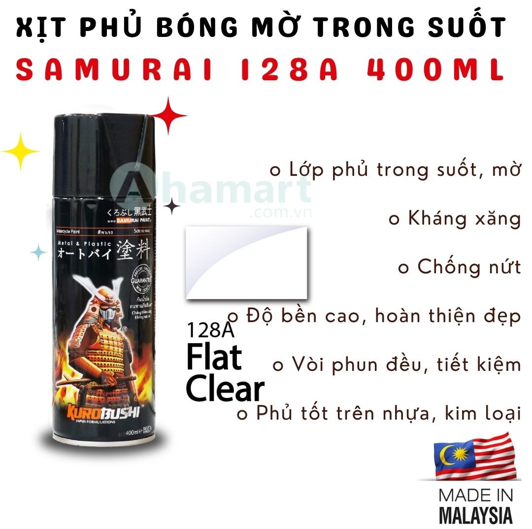 Chai xịt sơn phủ bóng mờ trong suốt Samurai 128A 400ml