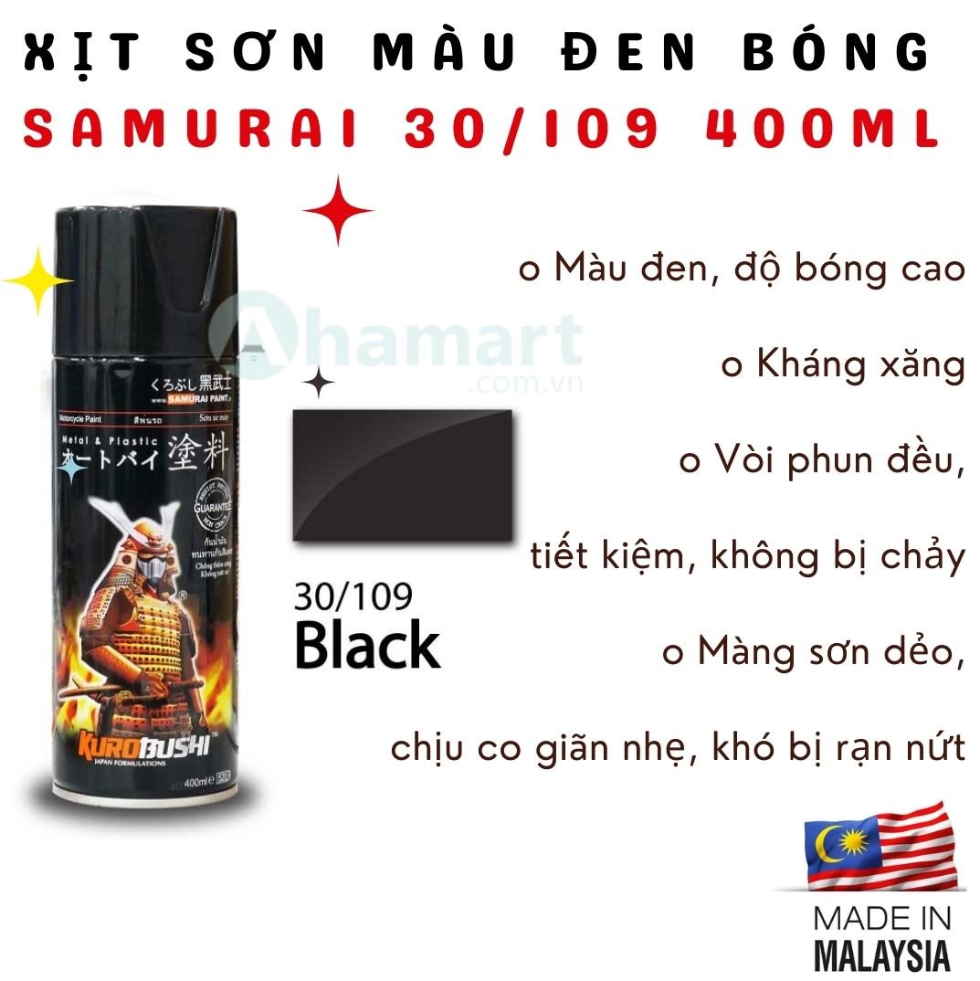 Chai xịt sơn xe Samurai màu đen bóng 30/109 400ml