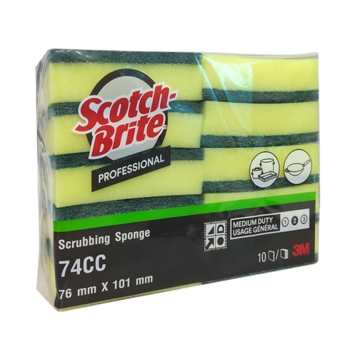 Miếng chùi rửa 3M Scotch Brite Professional Scrubbing Sponge 74CC 2 mặt vàng xanh 3 x 7.6 x 10cm