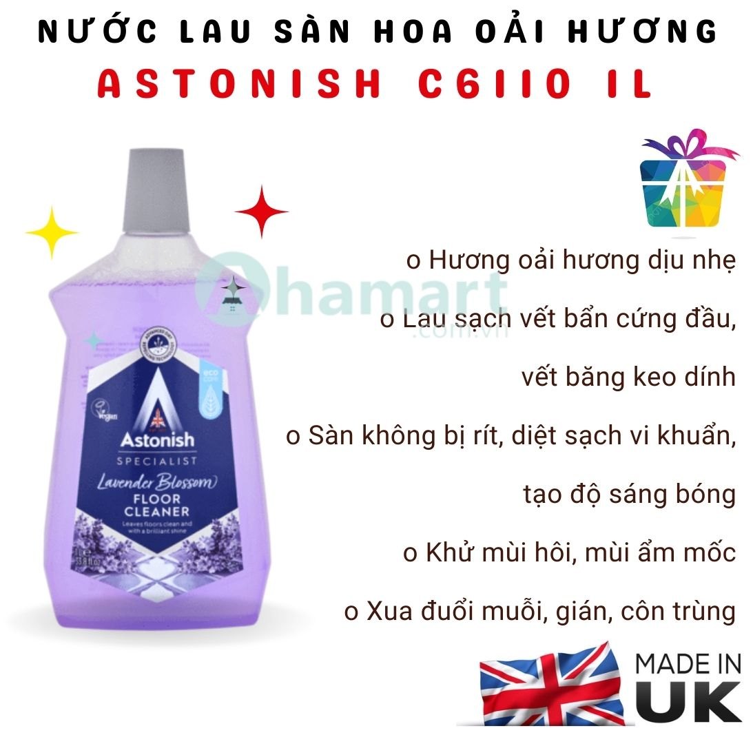 Nước lau sàn tạo độ bóng, xua đuổi côn trùng Astonish C6110 hương oải hương 1L