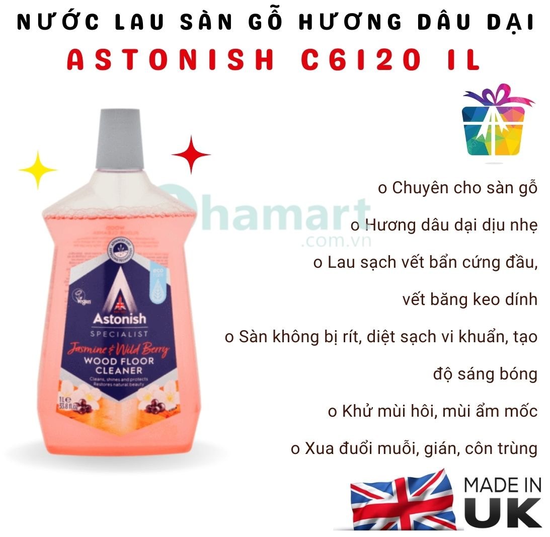 Nước lau sàn gỗ Astonish C6120 hương nhài, dâu tây dại 1L