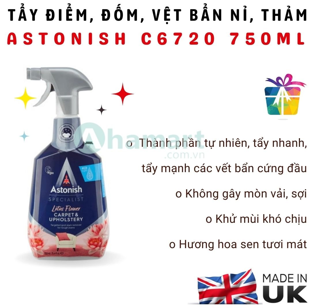 Bình xịt vệ sinh, tẩy nỉ, thảm Astonish C6720 Lotus Flower Carpet & Upholstery 750ml