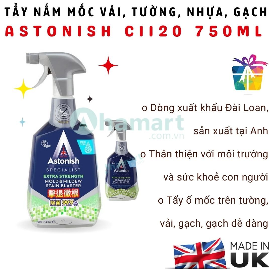 Bình xịt tẩy nấm mốc tường, gạch, kính, cao su, nhựa, vải Astonish C1120 750ml