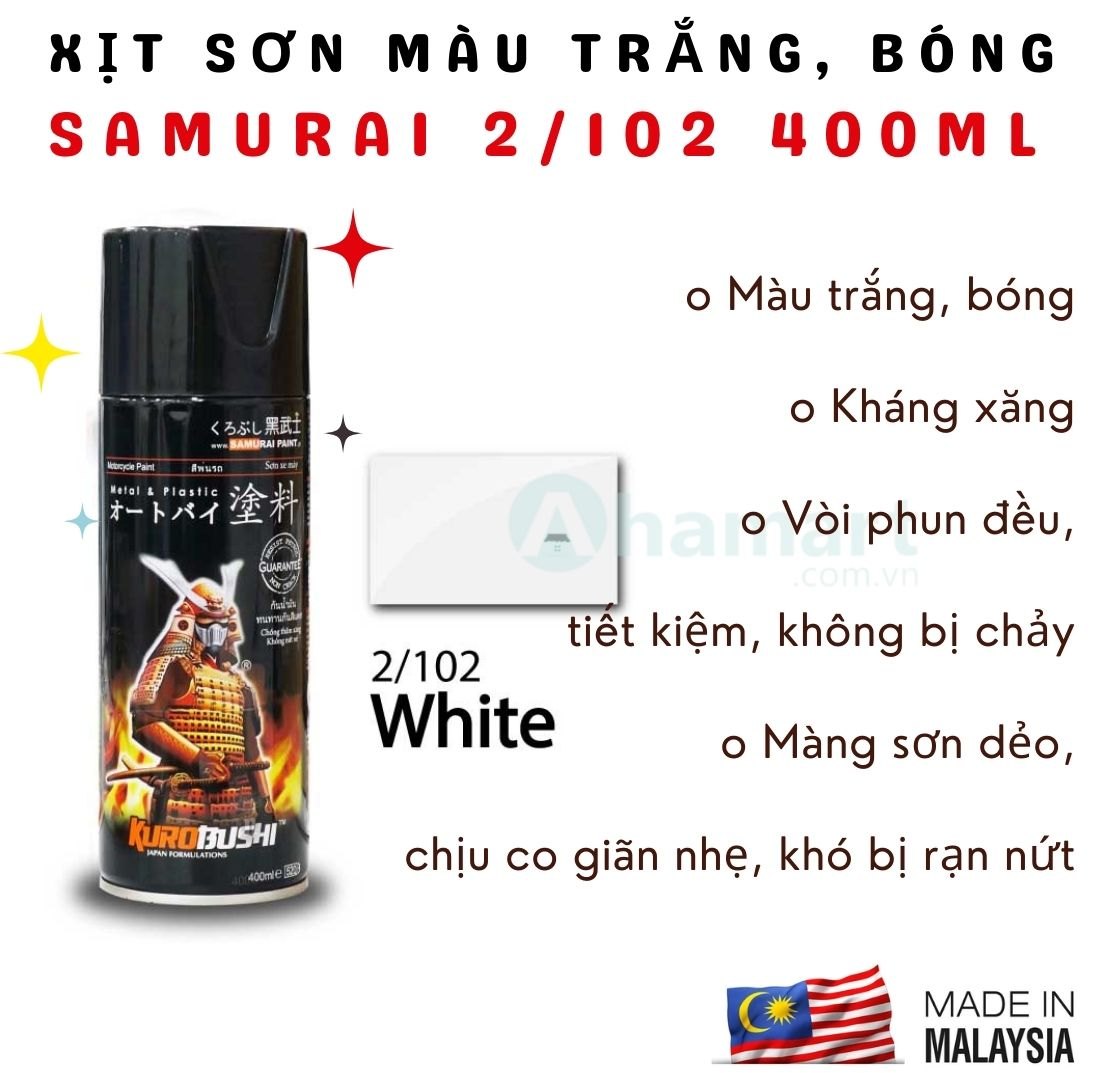 Chai xịt sơn Samurai 2/102 màu trắng bóng 400ml