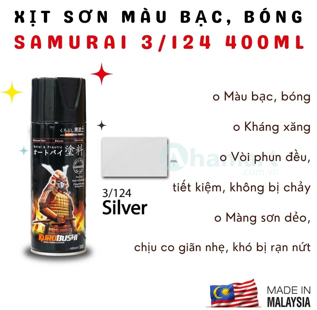 Chai xịt sơn Samurai 3/124 màu bạc 400ml