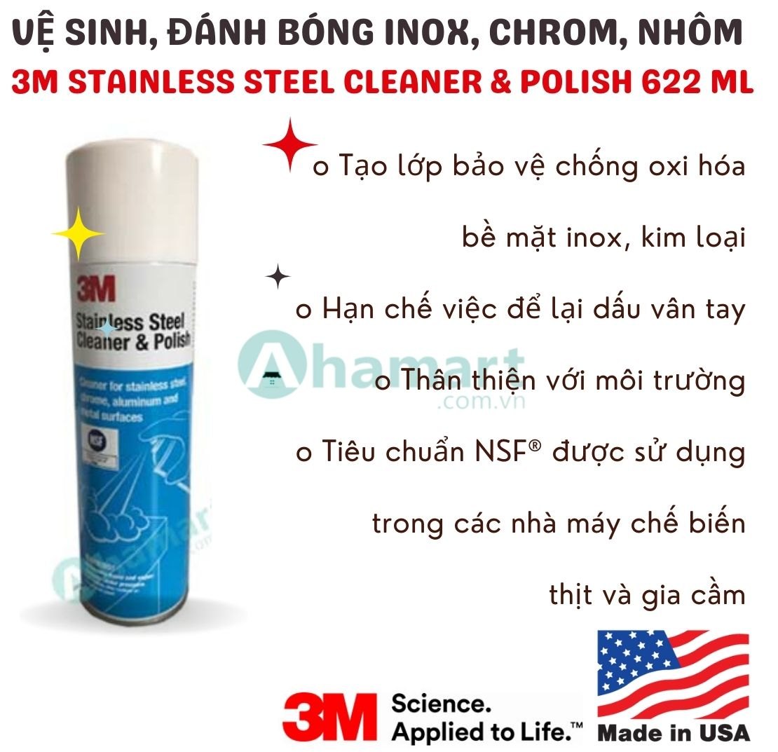 Bình xịt làm sạch và đánh bóng Inox, Chrome, nhôm 3M Stainless Steel Cleaner & Polish 126080-14002-59158