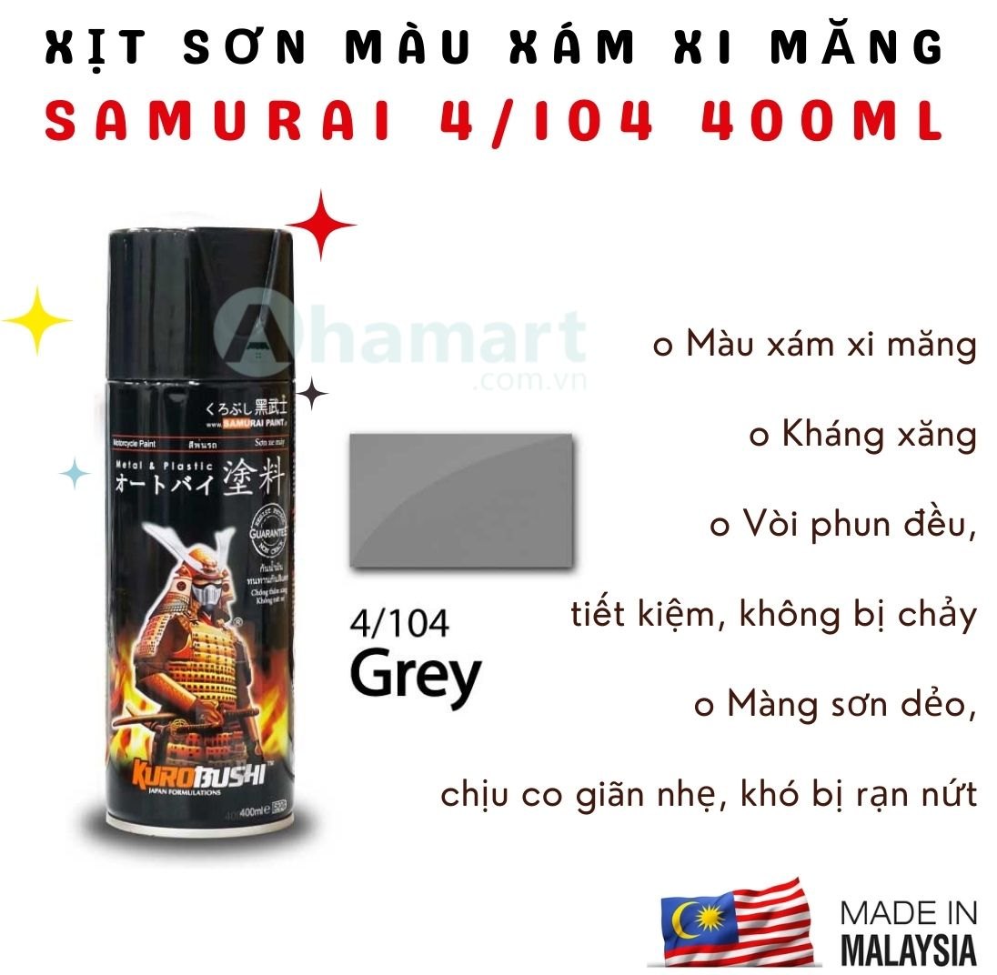 Chai xịt sơn Samurai 4/104 màu xám xi măng 400ml