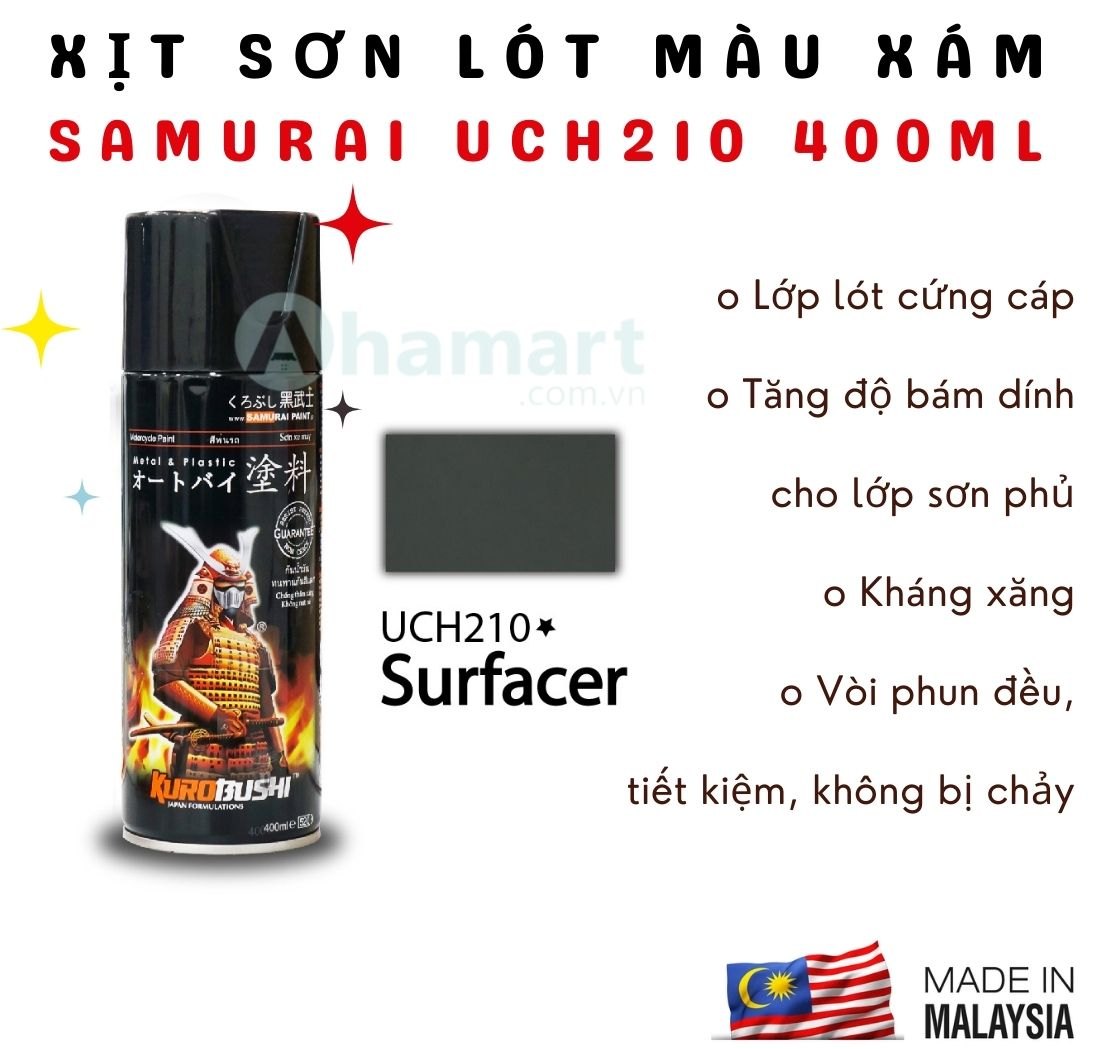 Chai xịt sơn lót Samurai UCH210 màu xám 400ml