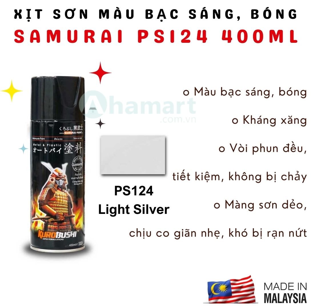 Chai xịt sơn Samurai PS124 màu bạc sáng 400ml