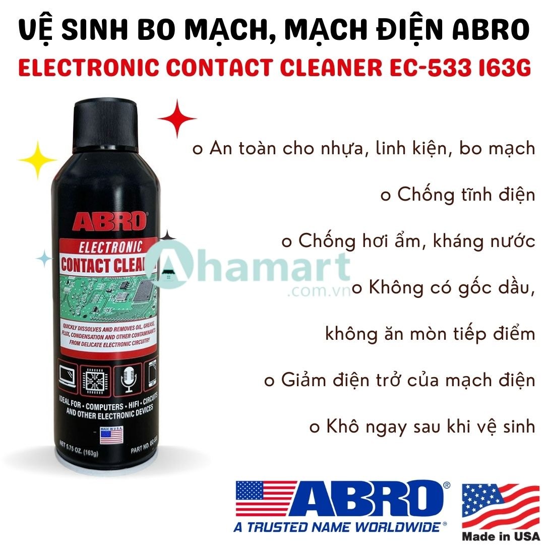 Chai xịt vệ sinh bo mạch, mạch điện, thiết bị điện tử Abro Electronic Contact Cleaner EC-533 163g