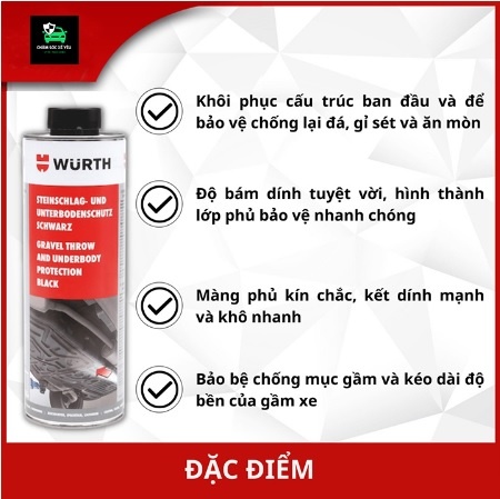 Sơn phủ gầm ô tô cao su non Wurth 0892075300 màu đen 1L chính hãng Đức