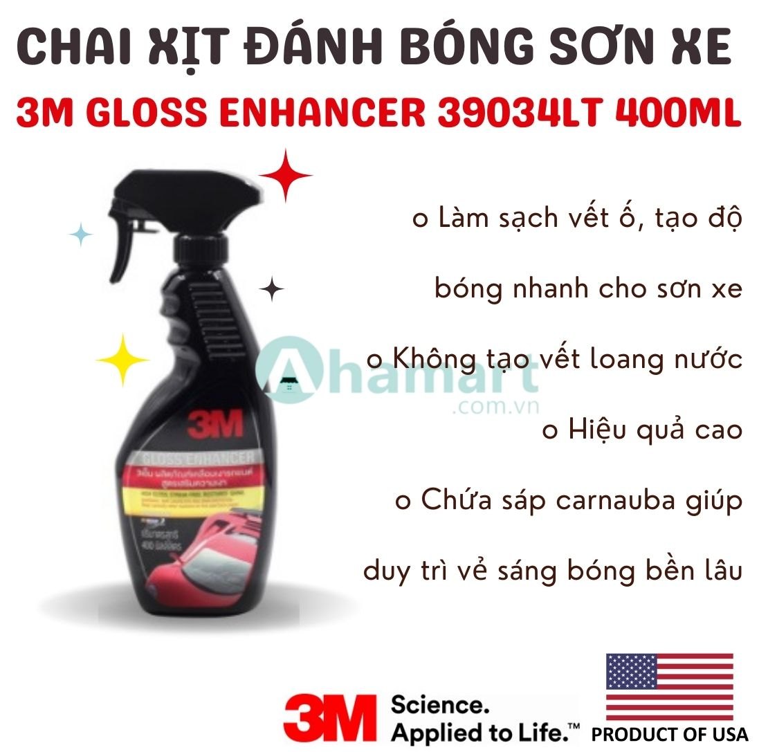 Chai xịt tăng độ bóng, làm mới bề mặt sơn ô tô, xe máy 3M 39034LT Gloss Enhancer 400ml Thái Lan