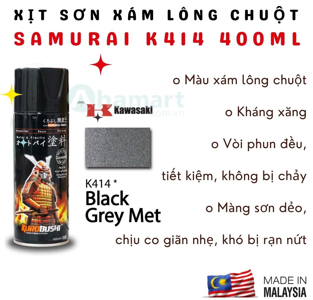 Chai xịt sơn Samurai K414 màu xám lông chuột 400ml