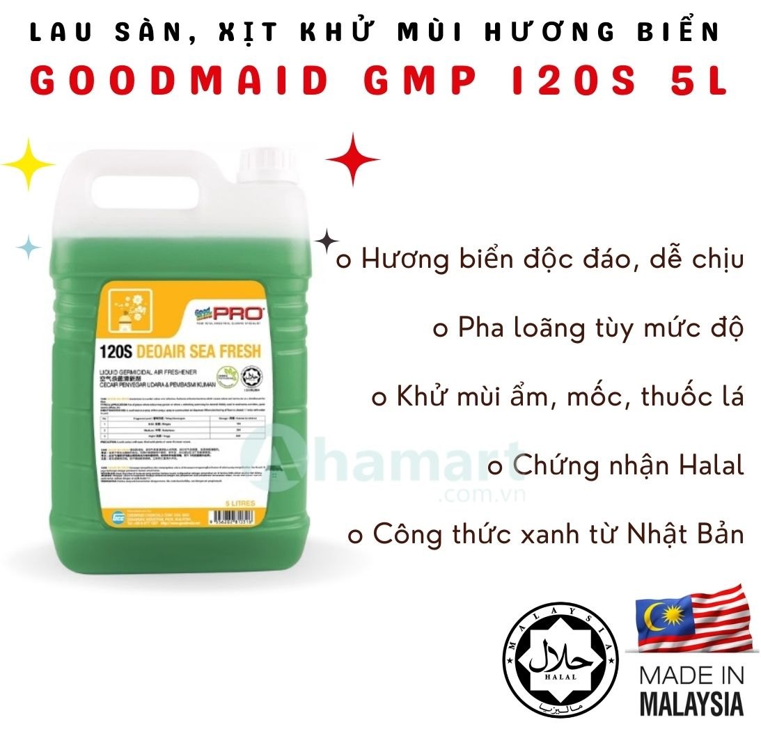 Dung dịch lau sàn, xịt thơm khử trùng, khử mùi phòng Goodmaid PRO GMP 120S Hương biển