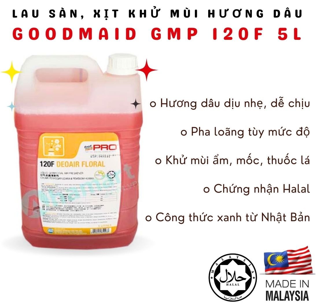 Dung dịch lau sàn, xịt khử trùng, khử mùi phòng Goodmaid PRO GMP 120F DEOAIR FLORAL Hương dâu