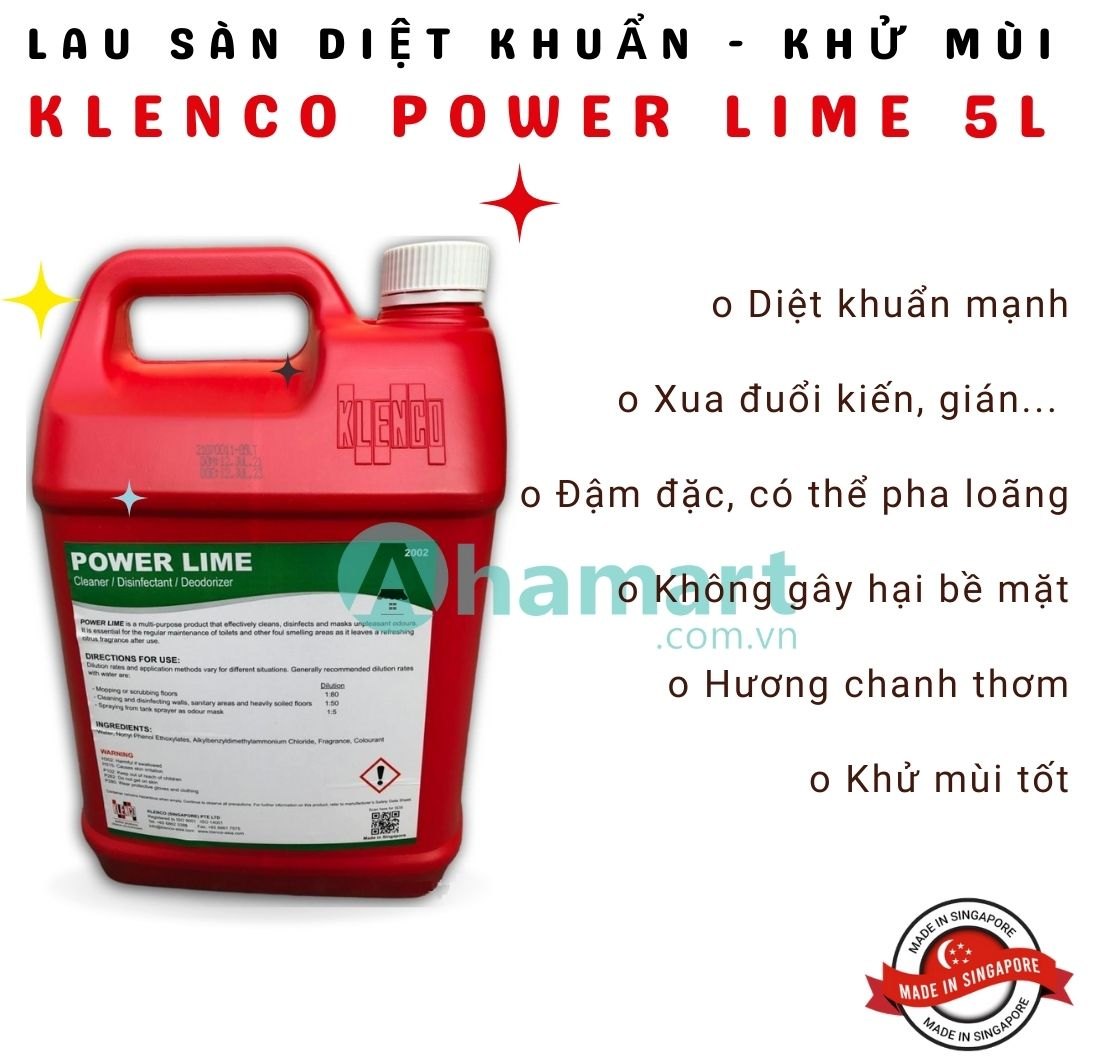 Dung dịch lau sàn diệt khuẩn cực mạnh, xịt khử mùi Klenco Power Lime